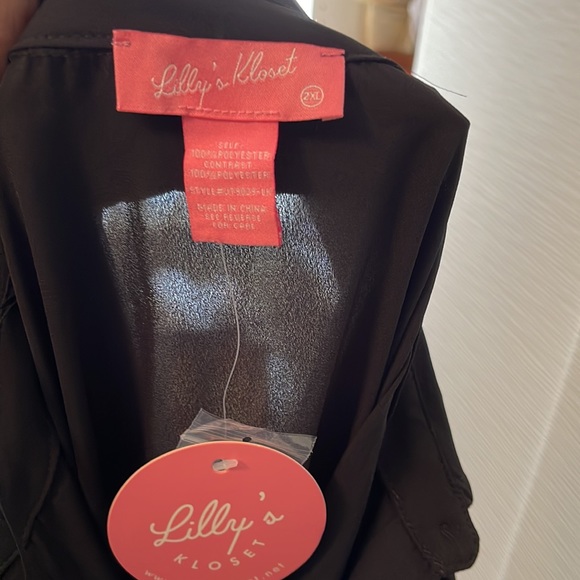 *NWT* Black Button up & tulle belted top (tagged 2X  but fits like a Lg) - Picture 8 of 9